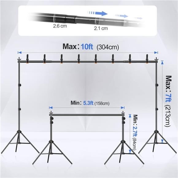 Backdrop Stand 10x7ft(WxH) Photo Studio Adjustable Background Stand Support Kit - Picture 2 of 7
